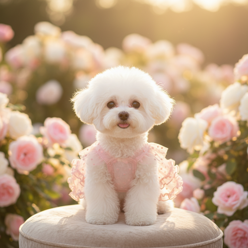 The "Blushing Princess" Lace Mesh Dog Dress – Elegant Pink Party Gown