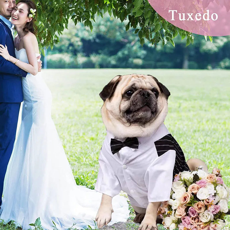 Pet Clothes Dog Shirt Dog Tuxedo Bow Tie Shirt for Boy Dog Wedding Party Bulldog Pug Puppy Costume Pet Teddy Summer Thin Outfits
