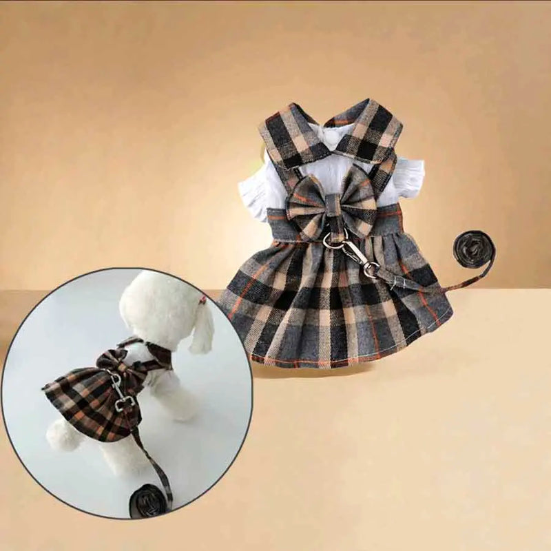 The "Picnic Plaid" Dress & Leash Set – 2-in-1 Harness Outfit for Dogs